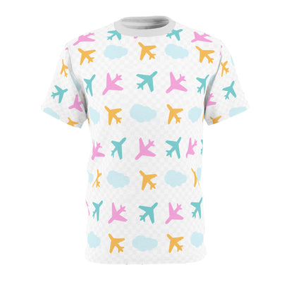 Airplane Pattern Tee — Pastel Planes & Clouds All-Over Print