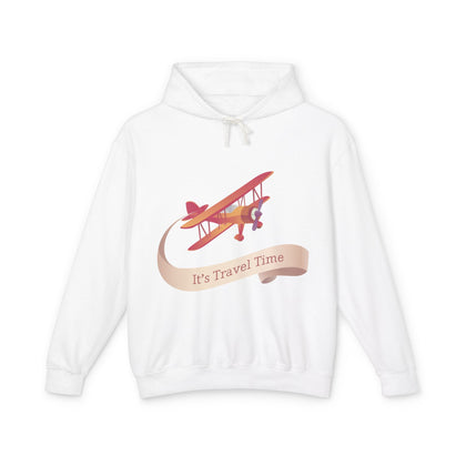 Travel Themed Unisex Lightweight Hooded Sweatshirt - 'It's Travel Time'