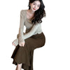 Womens Solid-Colored French-Style Retro High-Waist Knitted Fishtail Skirt
