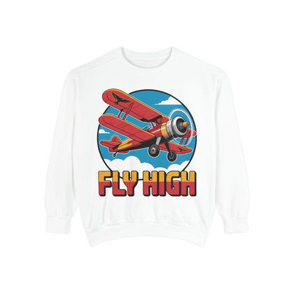 Fly High Vintage Airplane Sweatshirt, Unisex Crewneck Top, Cozy Gift for Aviation Lovers, Travel Lovers, Birthday Gift
