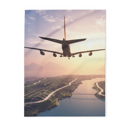 Cozy Arctic Fleece Blanket - Airplane Sunset Design, Travel Gift, Home Decor, Chill Evenings, Warmth for Adventures