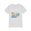 Youth Tee — "Eat. Sleep. Airplanes. Repeat." Kids Aviation T‑Shirt