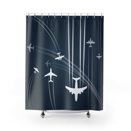 Aviation-Themed Shower Curtain - Airplane Flight Design