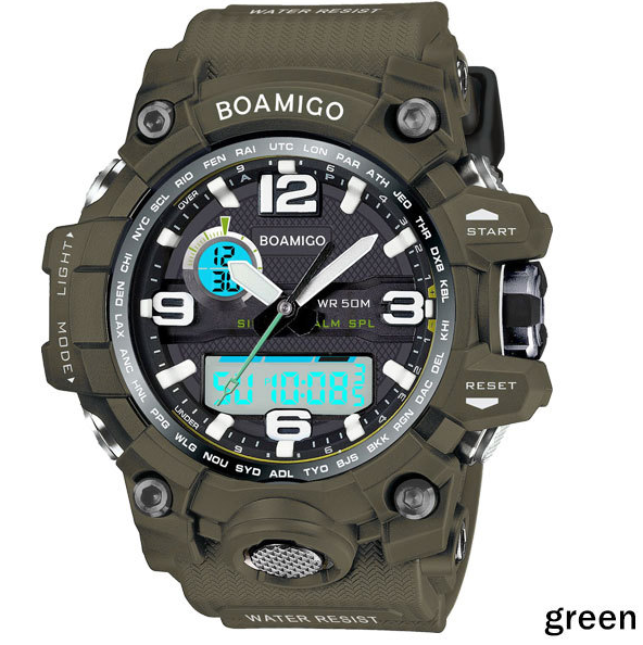 BOAMIGO brand men sports watches dual display analog digital LED Electronic quartz watches 50M waterproof swimming watch F5100 Aviationkart