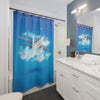 Aviation Themed Shower Curtain - Sky Blue Design with Airplane and Clouds