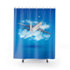 Aviation Themed Shower Curtain - Sky Blue Design with Airplane and Clouds