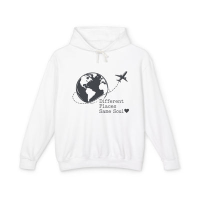 Travel Hoodie – "Different Places, Same Soul" Graphic Pullover