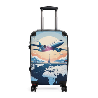 Vintage Travel Suitcase - Airplane & World Map Design
