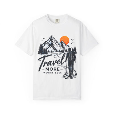 Travel More Worry Less T-Shirt — Mountain Hiker Adventure Tee