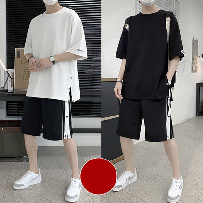 Summer Set Of Round Neck Short-sleeved T-shirt Men's Shorts Casual Loose Sports Suit Men