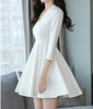 Dresses Pure Color V-collar Mid-waist Zipper Korean A-shaped Skirt Spring Long Sleeve Skirt Lace A