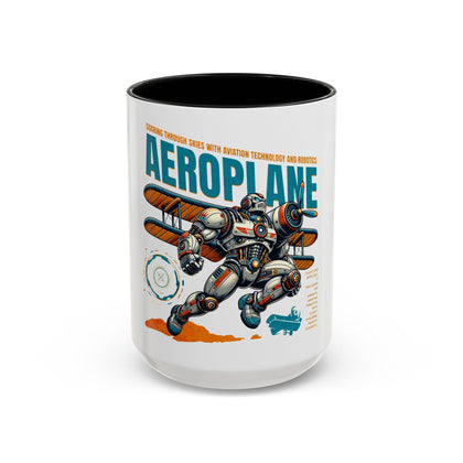 Vintage Aeroplane Accent Coffee Mug | Retro Aviation Drinkware, Unique Gift, Airplane Lovers, Home & Office Decor