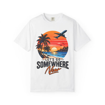 Let's Go Somewhere New T-Shirt - Retro Beach Sunset Travel Tee