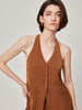 Brown Retro Spaghetti Straps Vest Double Breasted Suit Coat Set