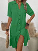 Womens Solid-Color Single-Breasted New Puff-Sleeve Dress