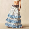 Resort Style Patchwork High Waisted Flattering Floral Midi Skirt