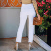 Raw Edge White Stretch Denim Straight Leg Pants