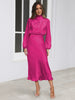 Elegant Temperament Long-sleeved Dress Satin Halterneck Formal Evening Dresses Women Clothing