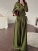 Mandarin Collar Knot Crop Top & Drawstring Wide Leg Pants 2-Piece Set