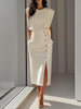 Women's Summer Split Dress With Buttons Casual Sleeveless Midi Dress Clothing