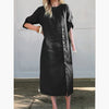 Round Neck Short Sleeve Button Split Mid-length Casual Dress