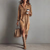 Turn-Down Collar Buttons Chic Casual Dress, Women Spring Autumn Solid Simple Party Dress, Long Sleeve Holiday Ladies Dress