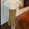 Womens Solid-Colored French-Style Retro High-Waist Knitted Fishtail Skirt