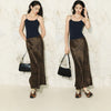 Copper-gold Leopard-print Plain Satin Faux-silk Midi Skirt