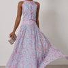 Abstract Print Sleeveless Crop Vest & Flared Midi Skirt 2-Piece Set
