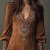 European And American Women's Clothing Long Sleeve V-neck Sexy Dress Embroidery