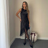 Sleeveless Tassel Dress Womens High-waisted