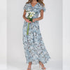 Temperament Commute Slimming V-neck Short Sleeve Printed Waist-controlled Dress