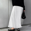 White Satin Draped High-waisted Midi Skirt