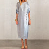 Round Neck Short Sleeve Button Split Mid-length Casual Dress