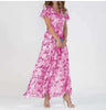 Temperament Commute Slimming V-neck Short Sleeve Printed Waist-controlled Dress