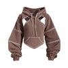 New Color Contrast Bright Line Short Hooded Sweater