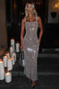 Fitted Off The Shoulder Sequin And Rhinestone Bodycon Dress