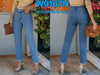 Raw Edge White Stretch Denim Straight Leg Pants
