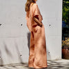 Women's Fashion Solid Color Loose Cotton And Linen Tops Pants Suit