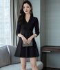 Dresses Pure Color V-collar Mid-waist Zipper Korean A-shaped Skirt Spring Long Sleeve Skirt Lace A