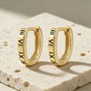 925 Sterling Silver Elegant Roman Numeral Engraved Oval Huggie Hoop Earrings