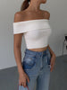 One-shoulder Knitted T-shirt Women's Cropped Crop Top