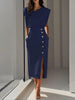 Women's Summer Split Dress With Buttons Casual Sleeveless Midi Dress Clothing