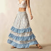Resort Style Patchwork High Waisted Flattering Floral Midi Skirt