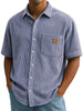 Versatile Leisure Corduroy Leather Sticker Pocket Short Sleeve Shirt