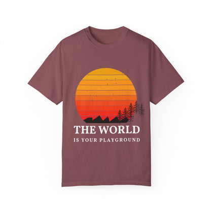Adventure-Inspired Unisex Garment-Dyed T-shirt - 'The World Is Your Playground'