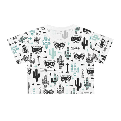 Cute Cactus & Raccoon Graphic Crop Tee - Boho Style Summer Top