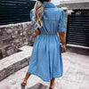 Women's Single-breasted Lapel Denim Dress Ins Fashion Temperament Slim-fit Short-sleeved Dress Summer