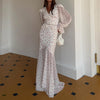 White Floral Print Peplum Crop Top & Mermaid Maxi Skirt Two-Piece Set
