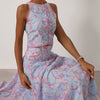 Abstract Print Sleeveless Crop Vest & Flared Midi Skirt 2-Piece Set